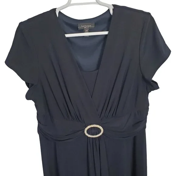 R&M Richards Size 20W Dress Pullover Stretch Fluid Jersey Midi Crystal Navy - Picture 4 of 11